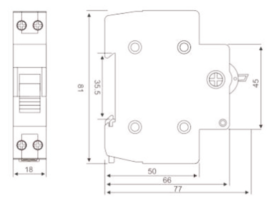 Modular switch Mains-Generator 1-pole SPMP\1P40 - Dimensions
