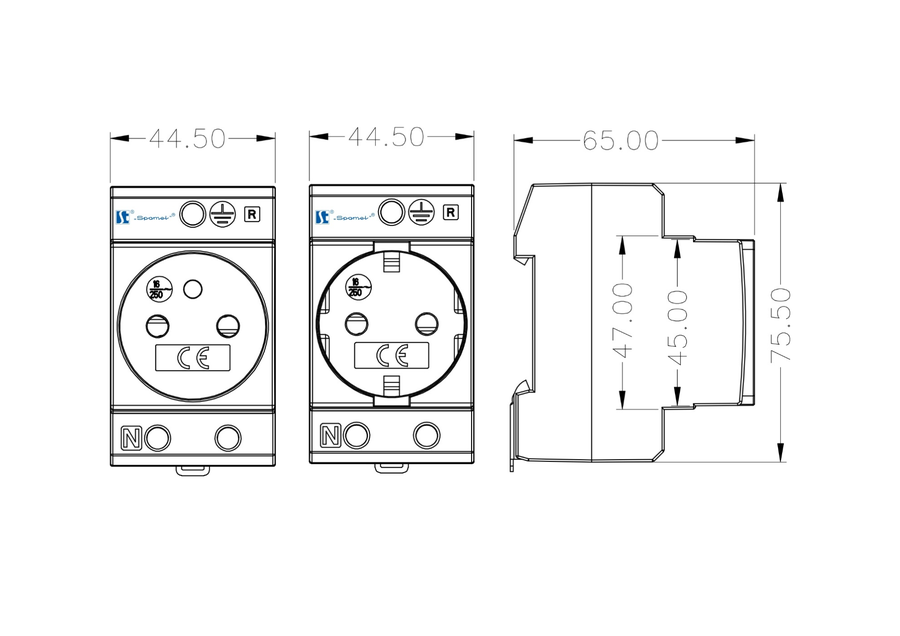 Gniazdo modułowe jednofazowe SCHUKO SPMG\16S - Dimensions