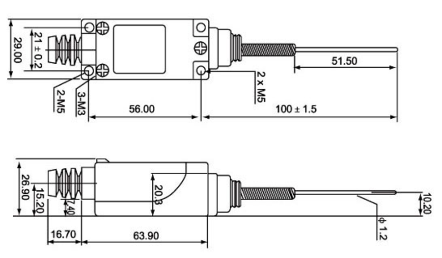 LK\169 Limit switch, spring lever, antenna - Dimensions