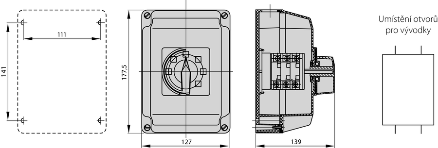 ŁK16R OB4 Vačkový spínač v krytu - Rozměry