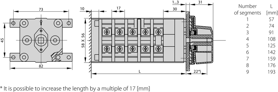 ŁK40 B Cam switches, base mounted - Dimensions