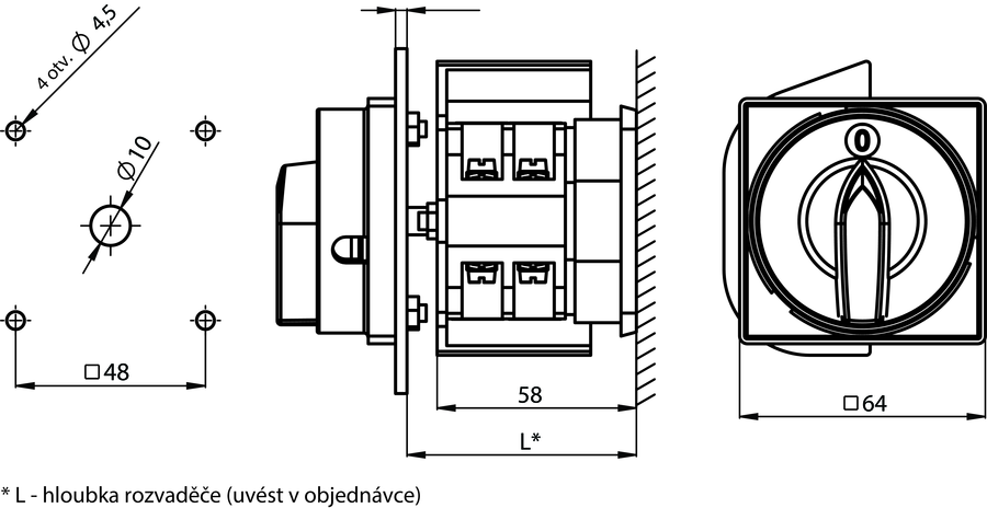 ŁK32RG B08 Hlavní vypínač pro upenění na základní desku - Rozměry