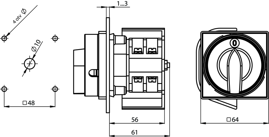 ŁK16RG P08 Hlavní vypínač pro upenění na pult - Rozměry