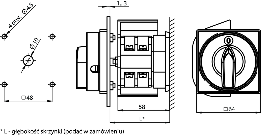 ŁK25RG B08 Rozłącznik główny mocowany do bazy - Wymiary