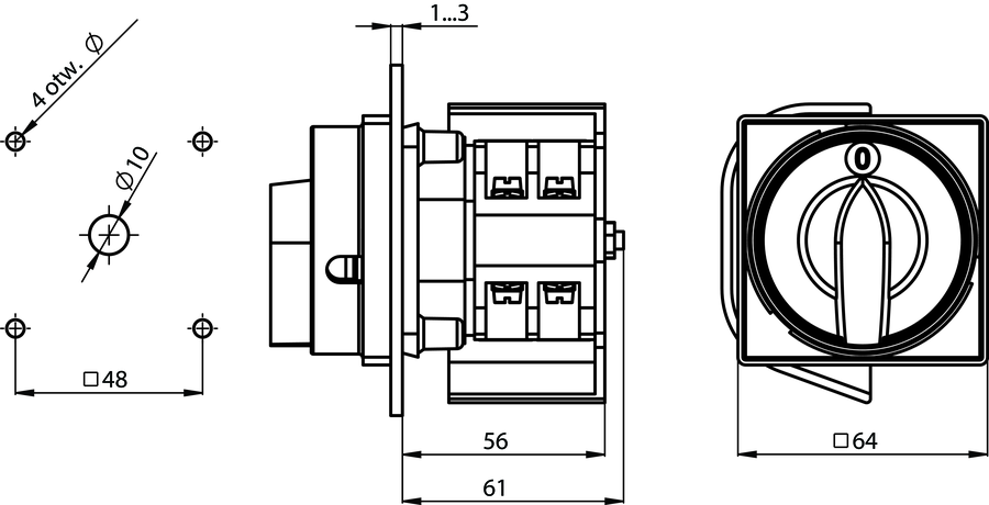 ŁK32RG P08 Rozłącznik główny mocowany do pulpitu - Wymiary