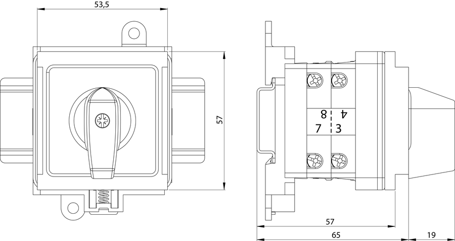 SK40 S10 Cam switches with masking plate module - Dimensions