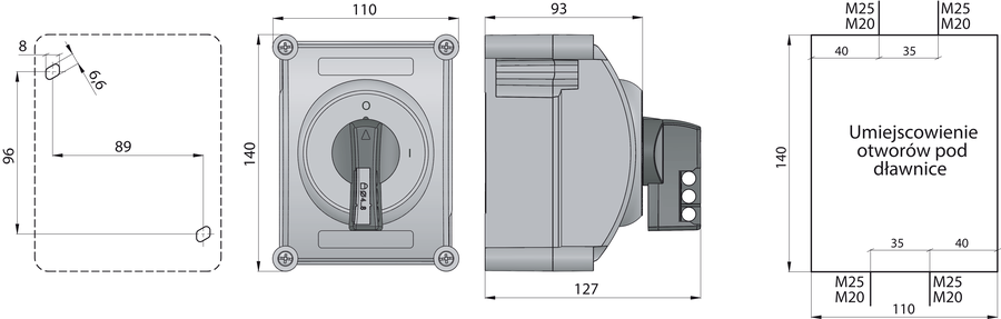 ŁK25R OB2 Cam switches in enclosure - Dimensions