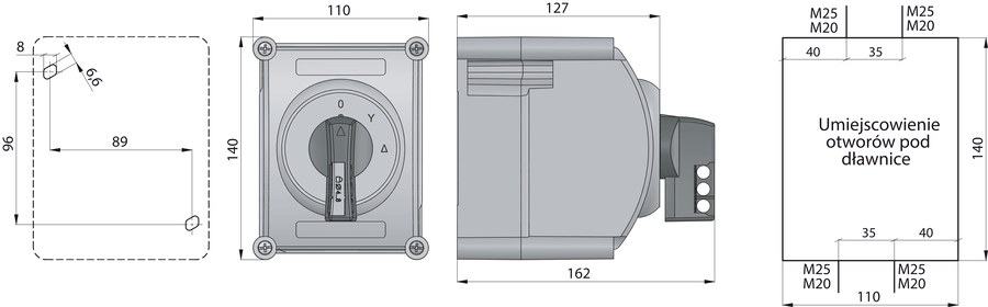 ŁK15 OB3 Cam switches in enclosure - Dimensions