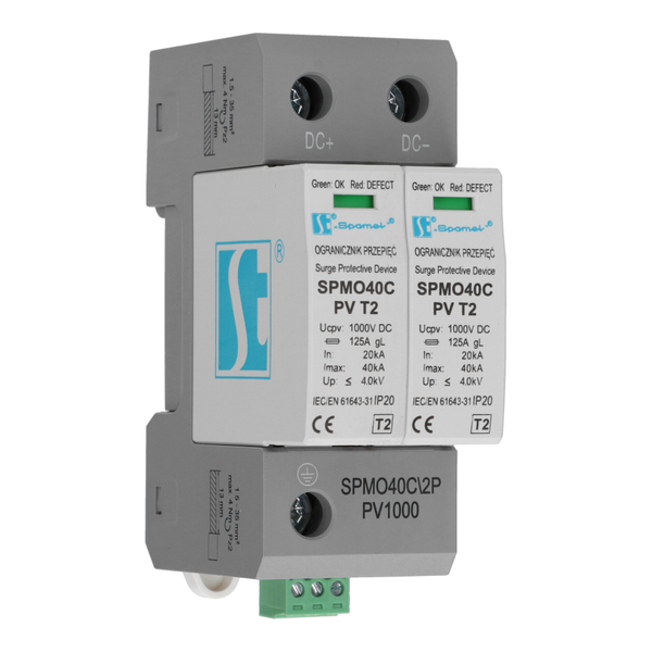 Warystorowy ogranicznik przepięć do instalacji fotowoltaicznych PV 2P, 1000V DC, typ 2 (klasa C)