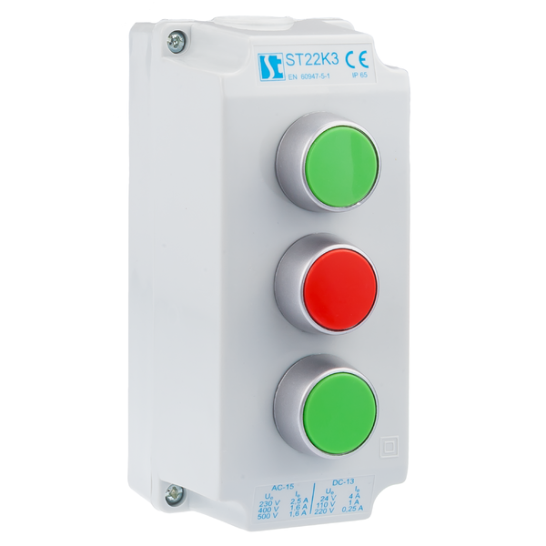K3 control station with START I - STOP - START II pushbuttons ST22K3\02 - Product picture