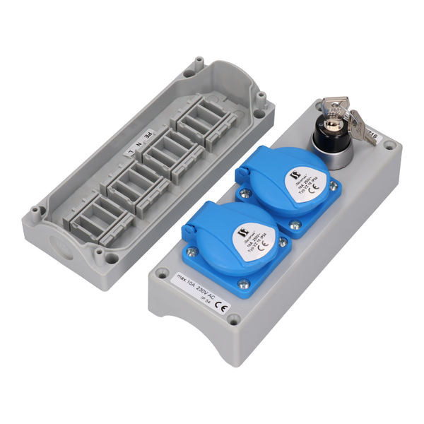 K4 control station with SP22-SAA button and two VZ16 230 V sockets - Product picture